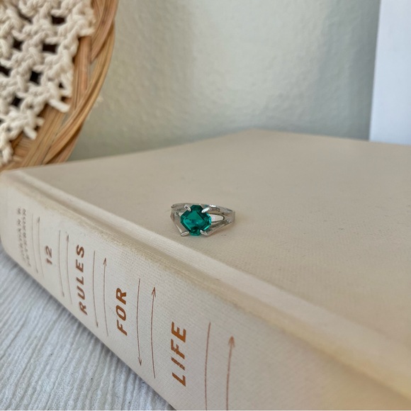 Art Deco Green Stone Emerald Square Cut Ring “Aiden” Diamond Forest Earthy Elven - Picture 10 of 14